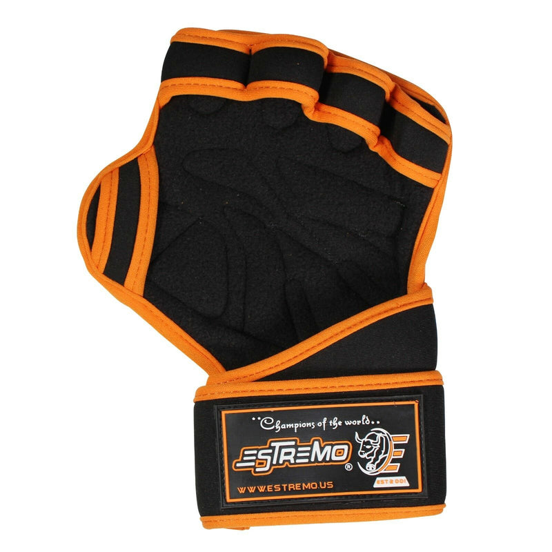 Weightlifting Gym Gloves with Wrist Straps, Orange - Estremo Fitness