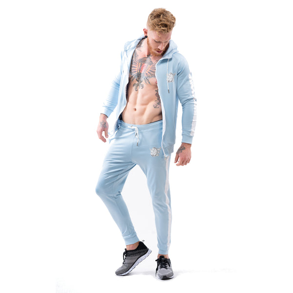 Tracksuit Set-Hooded Slim Jackets & Joggers w / Zippered Pockets - Sky Blue - Estremo Fitness