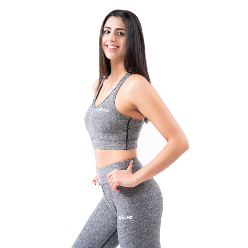 Cotton/Spandex Flex-Blend Sports Bra & Leggings - Grey - Estremo Fitness