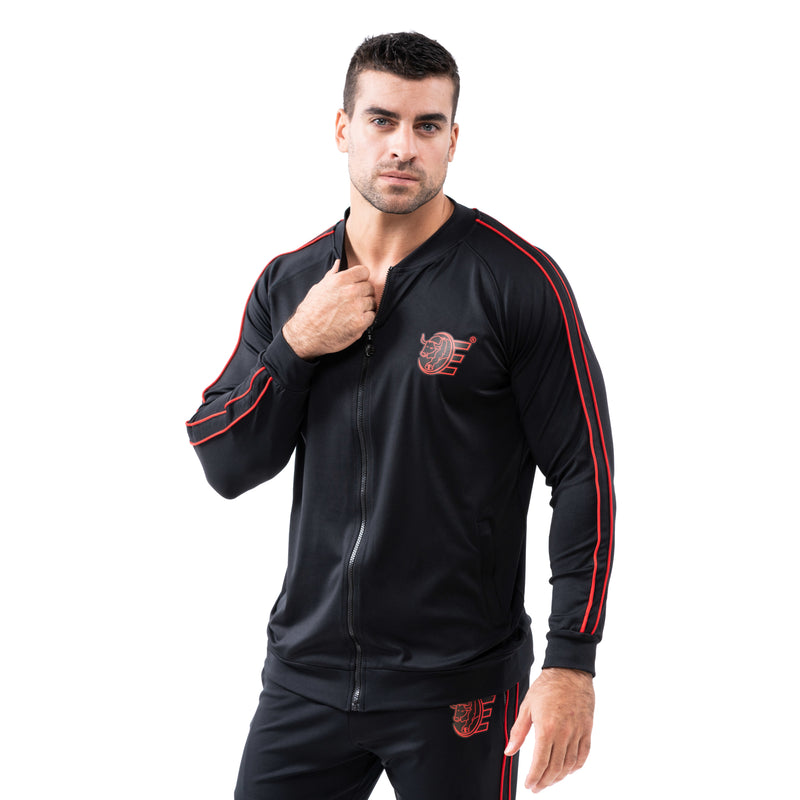 Tracksuit Set-Slim Jackets & Joggers w / Zippered Pockets - Black - Estremo Fitness