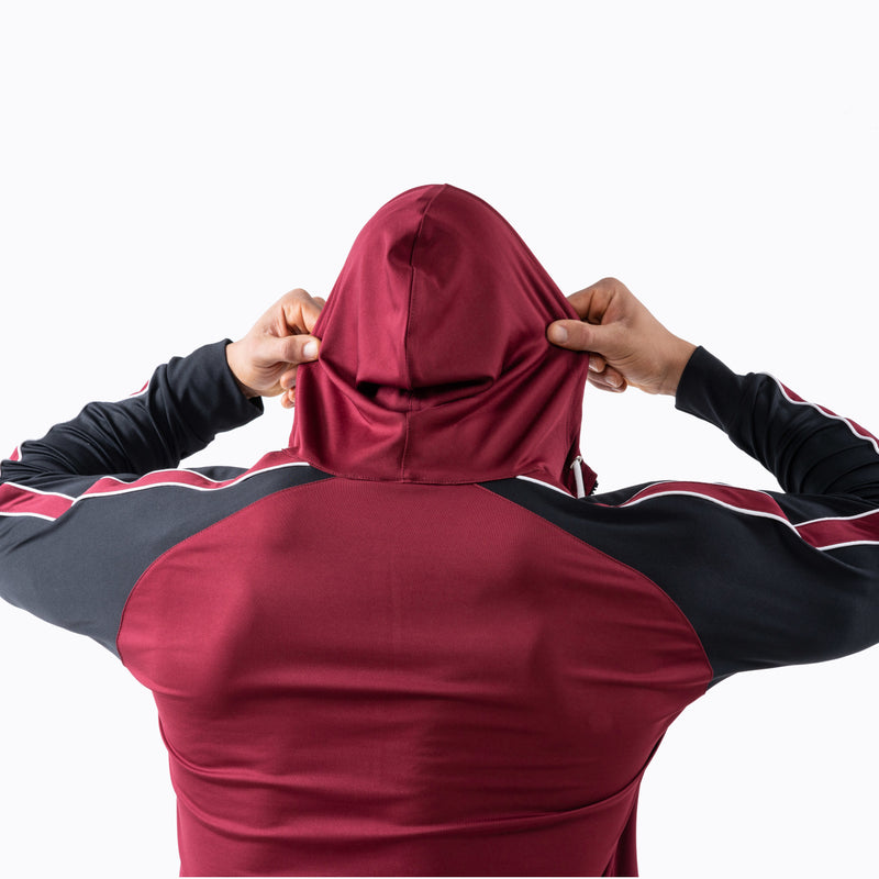 Tracksuit Set-Hooded Slim Jackets & Joggers w / Zippered Pockets - Burgundy - Estremo Fitness