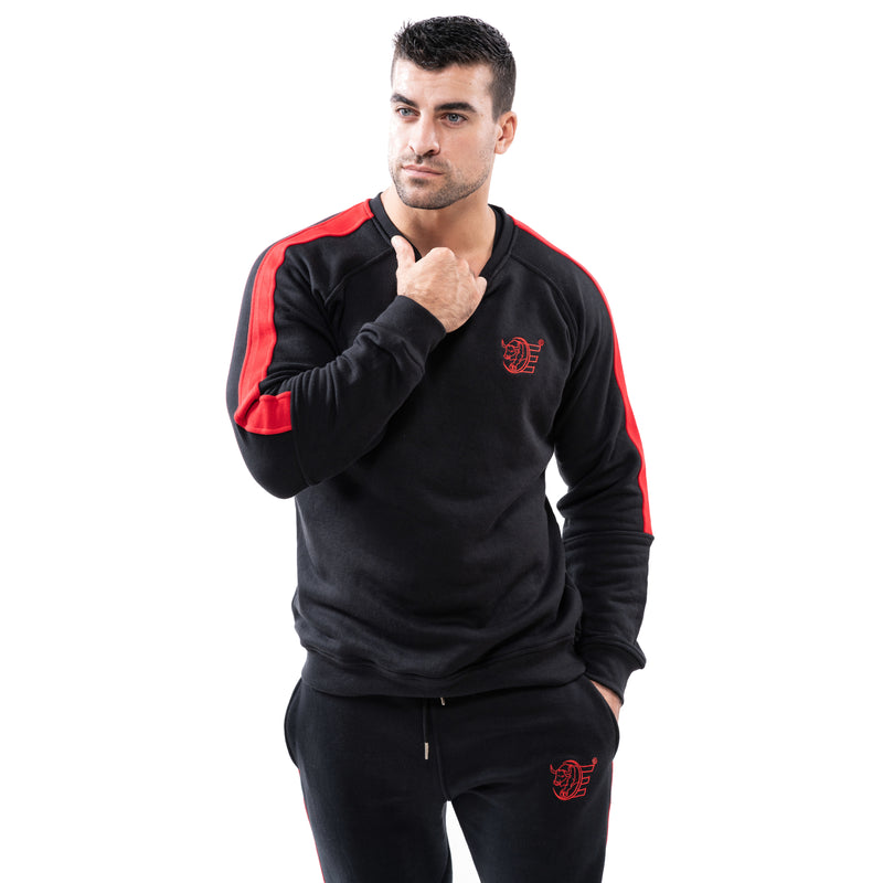 Tracksuit Set: Sweat Shirts & Sweat Pants w / Zippered Pockets - Black - Estremo Fitness