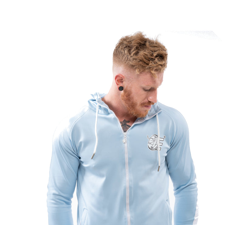 Tracksuit Set-Hooded Slim Jackets & Joggers w / Zippered Pockets - Sky Blue - Estremo Fitness