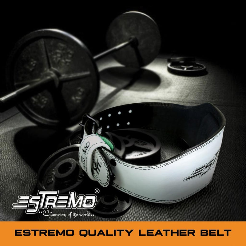 Genuine Leather Weightlifting Belt 4" Wide White - Estremo Fitness