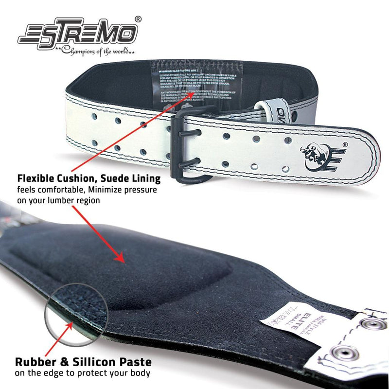 Genuine Leather Weightlifting Belt 4" Wide White - Estremo Fitness