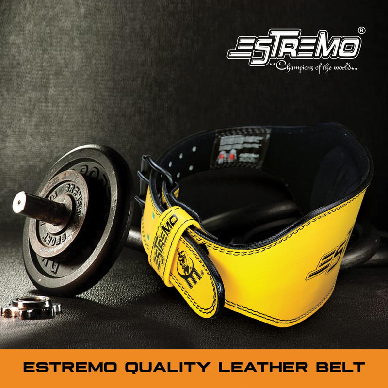 Genuine Leather Weightlifting Belt 6" Wide - Yellow - Estremo Fitness