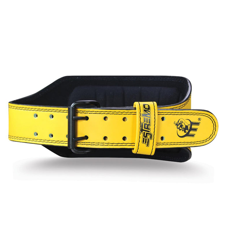 Genuine Leather Weightlifting Belt 6" Wide - Yellow - Estremo Fitness