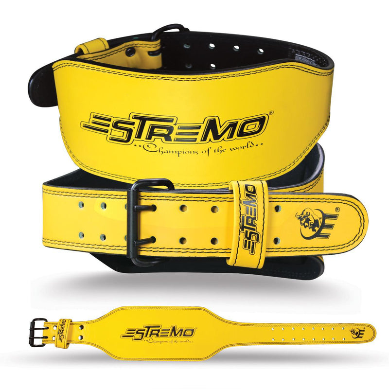 Genuine Leather Weightlifting Belt 6" Wide - Yellow - Estremo Fitness