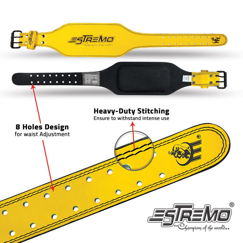 Weight Lifting Belt – Gym Training & Bodybuilding Back Support Belt (Yellow, Adjustable, Ideal For Heavy Lifts)