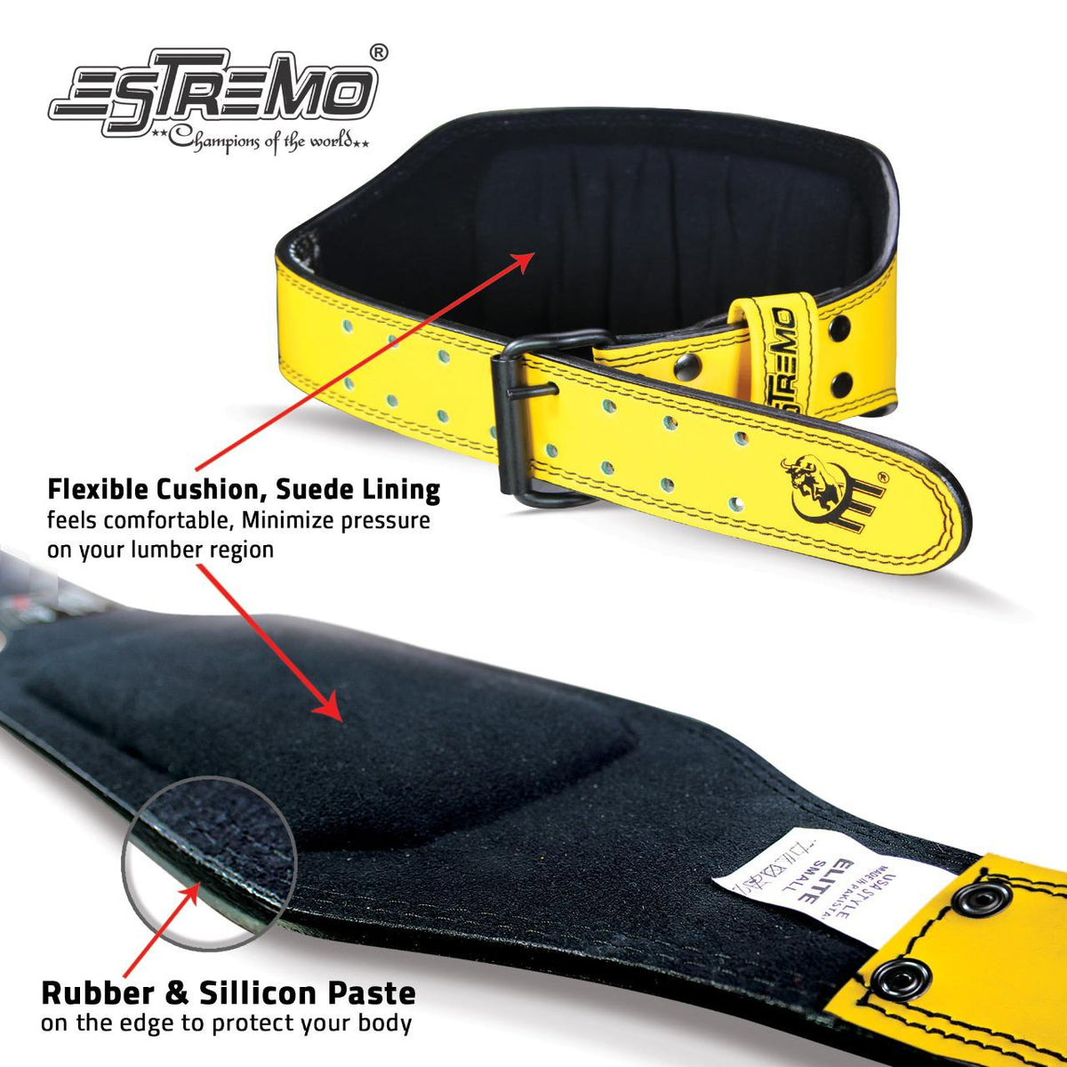 Weight Lifting Belt – Gym Training & Bodybuilding Back Support Belt (Yellow, Adjustable, Ideal For Heavy Lifts)