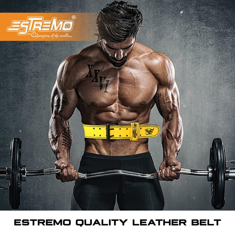 Genuine Leather Weightlifting Belt 6" Wide - Yellow - Estremo Fitness