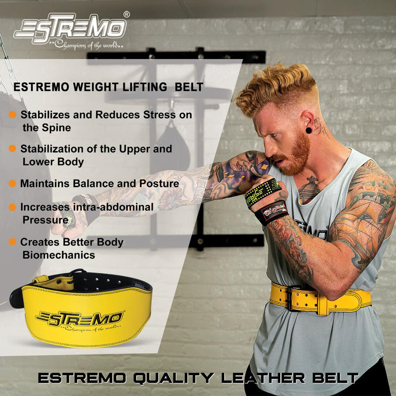 Genuine Leather Weightlifting Belt 6" Wide - Yellow - Estremo Fitness