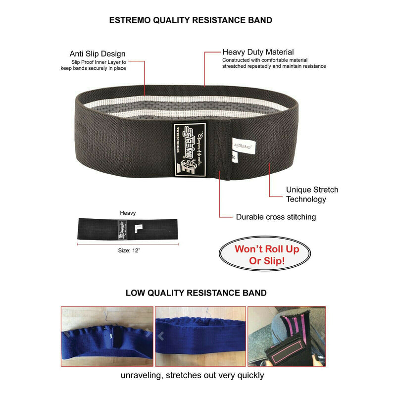 Non-Slip Hip Exercise Resistance Bands - 3 Colors/Black - Estremo Fitness
