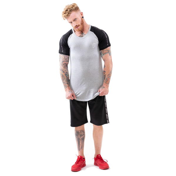 Estremo Fitness Flex-Knit Crew Neck Tees - Grey w/Black Panels - Estremo Fitness