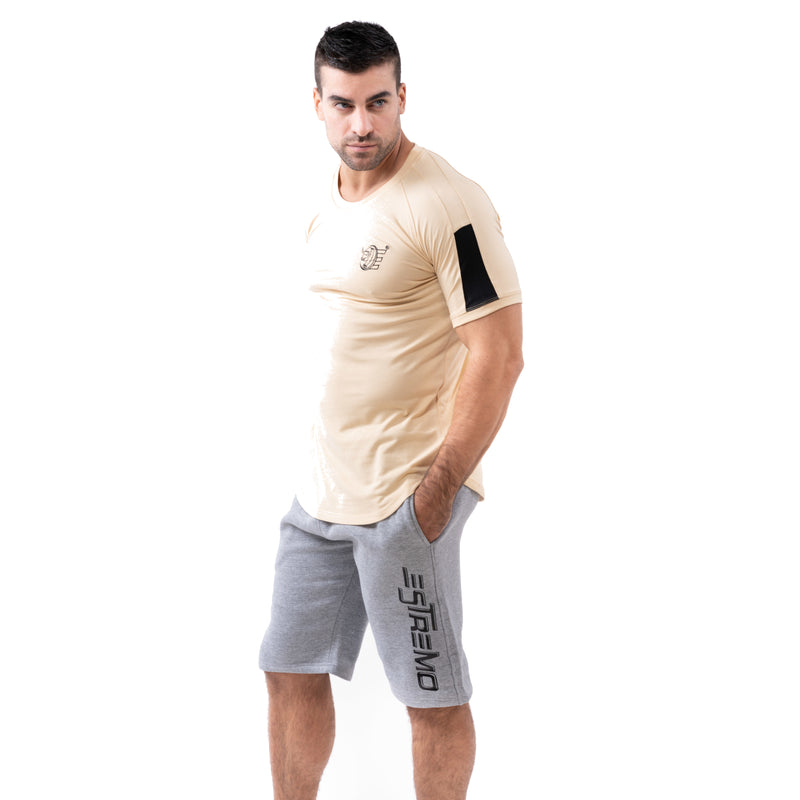 Estremo Fitness Flex-Knit Crew Neck Tees - Beige - Estremo Fitness