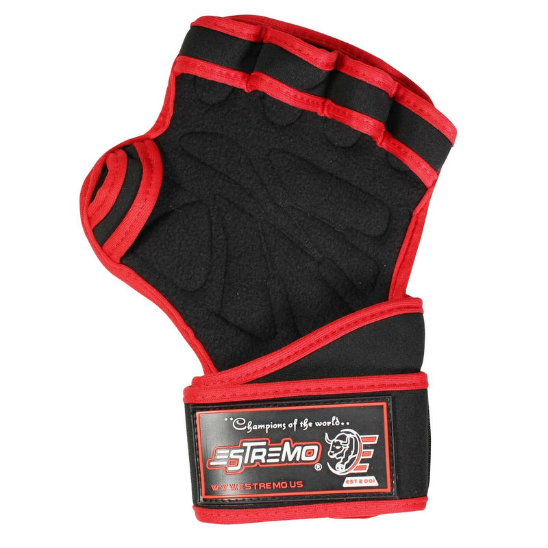 Weightlifting Gym Gloves with Wrist Straps, Red - Estremo Fitness