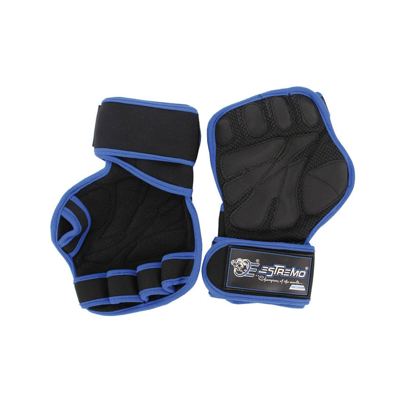 Weightlifting Gym Gloves with Wrist Straps, Blue - Estremo Fitness