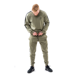 Tracksuit Set: Slim Jacket & Joggers w / Zippered Pockets - Olive - Estremo Fitness