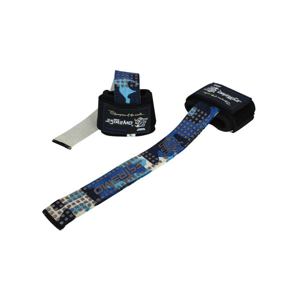Wrist Support Bar Lifting Straps - Blue Camo - Estremo Fitness
